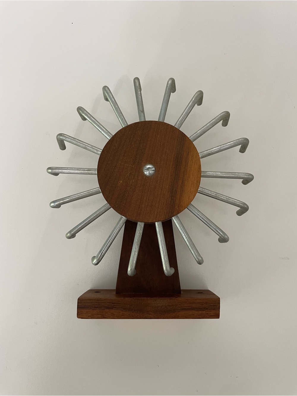 Mid-Century Sunburst Wood Wall Hook Artisan Jewelry Holder Keys Ferris Wheel